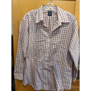 BROOKS BROTHERS SHIRT, Men's 16 32/33 Blue‎ White red Plaid,NO IRON, Excellent